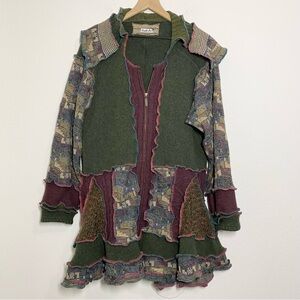 VonksArt L Upcycled Rare Boho 3D Knit Fairy Flare Patchwork Zip Jacket Coat